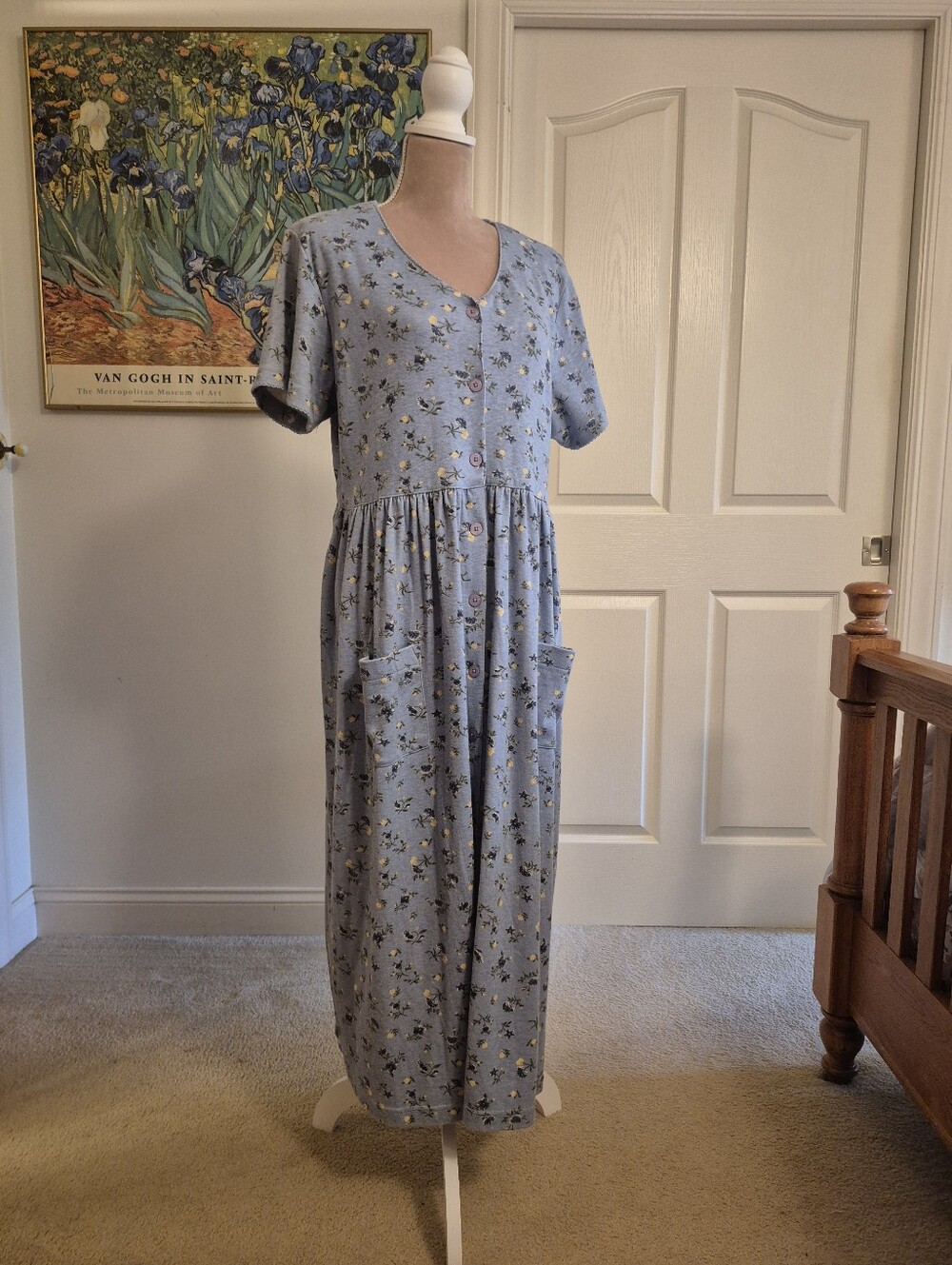 Lauren Brooke Vintage Light Blue Floral Button-Front Maxi Dress XL